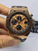 Swiss Grade  Audemars Piguet Royal Oak Offshore Watch Rose Gold Black Leather Band 